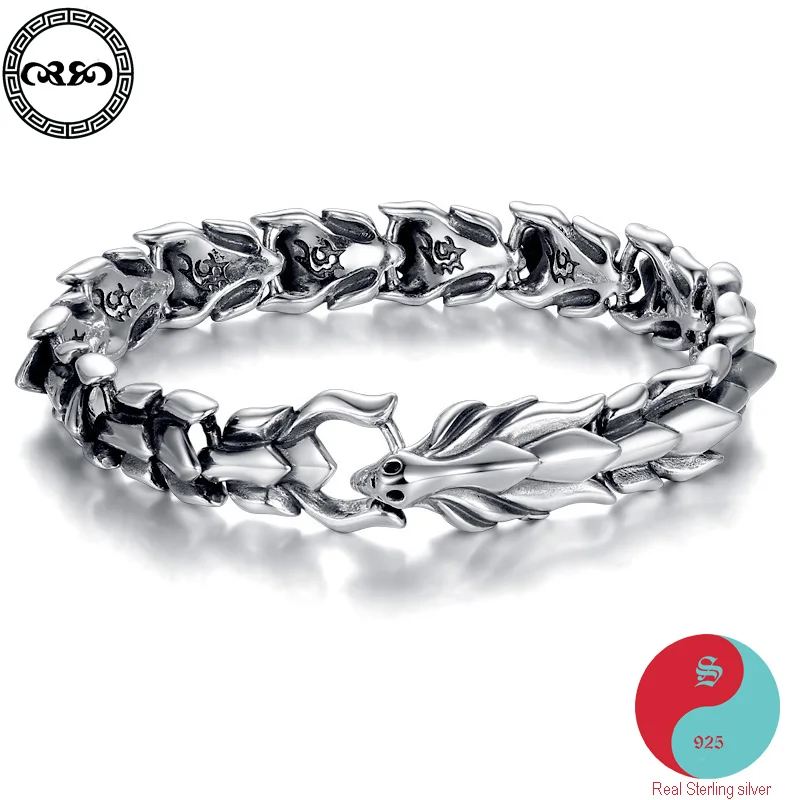 

Ethnic Designer Real Pure 925 Sterling Silver Bracelets Men Minimalist Spine Dragons Bracelet Chinese Luck Bracelet Fine Jewelry