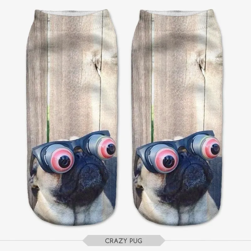 ZHBSLWT на одной стороне 3D Печатный чехол pug Life Для женщин носки calcetines Повседневное характер носки Укороченные носки унисекс