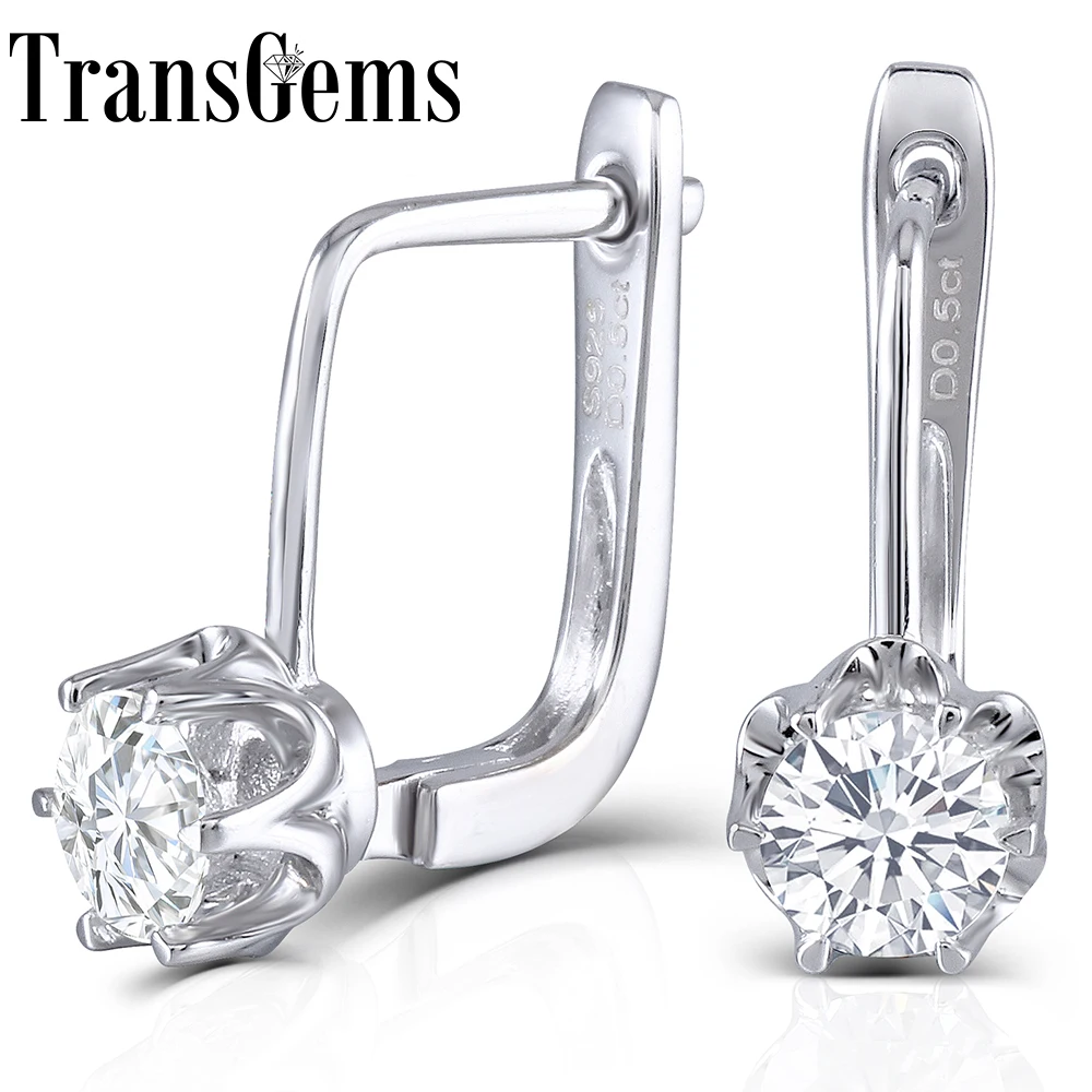 

Trangems Platinum Plated Sterling Silver 1ctw 5mm HI Color moissanite Simulated Diamond Hoop Earrings for Women