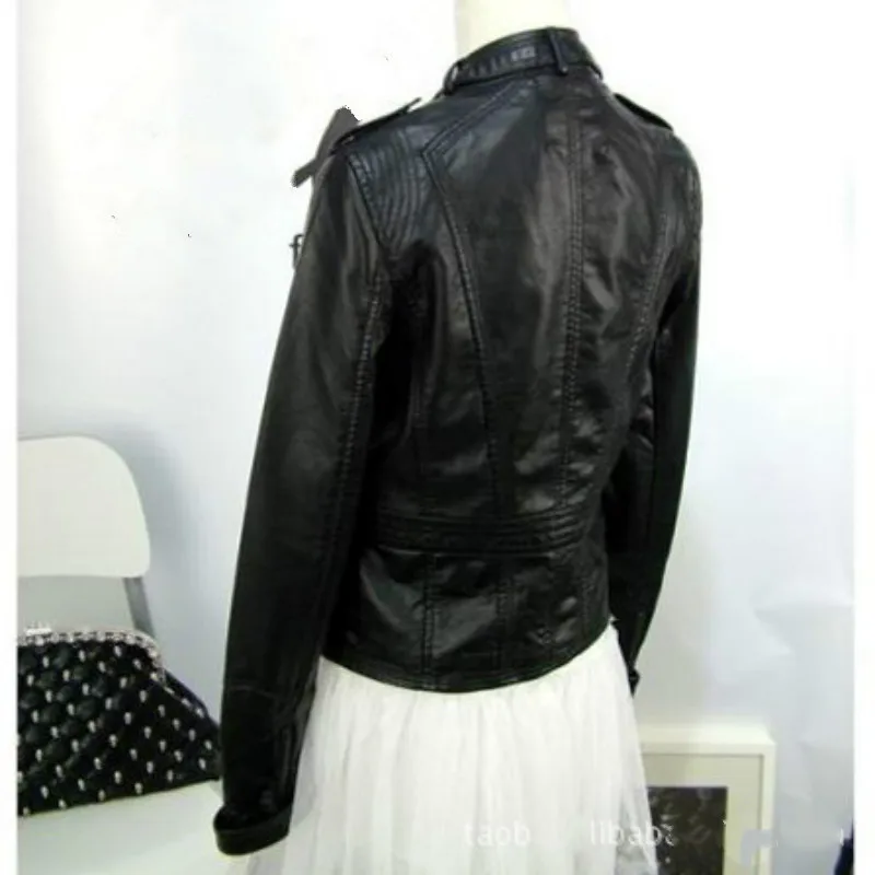 2019 spring and autumn boutique PU leather women's spring short jacket slim slimming large size stand collar motorcycle jacket 