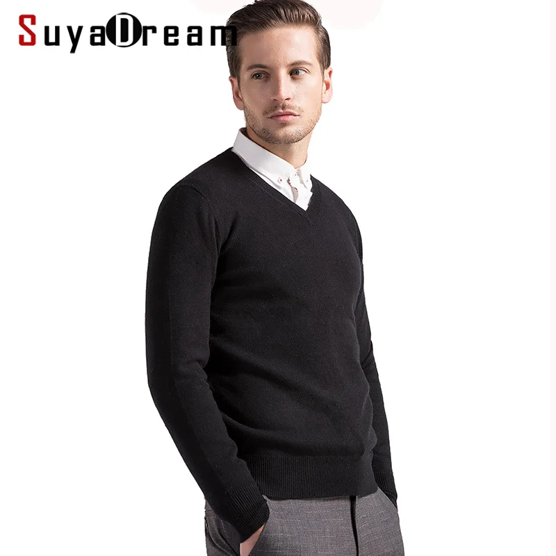 ^*Best Offers Mens Wool Pullover 100%Cashmere V Neck Sweater For Men 2019 Fall Winter Sweaters Bottoming Knitwear Black