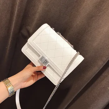 

Lady Fine Handbags Women Messenger Bags PU Leather Cowhide Ladies Diamonds Party Chains Bag