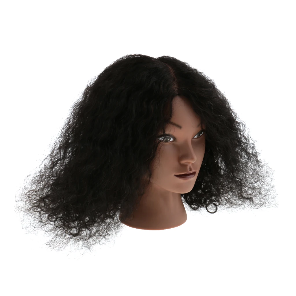 2 Pieces Cosmetology Silicone 100% Human Hair Practice Training Mannequin Head with Clamp Set