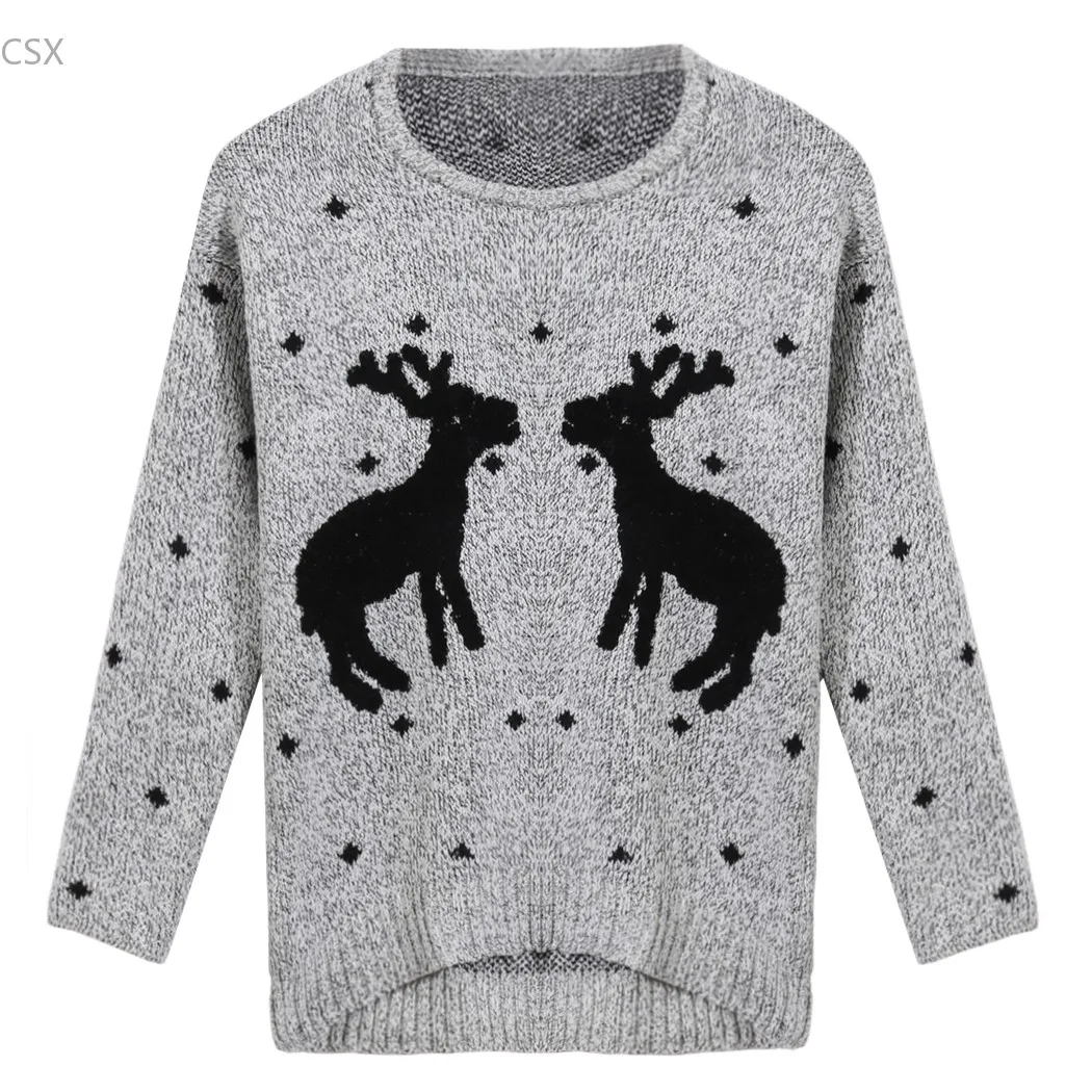 2016 Wiosna Nowy Mody Kobiety Sweter Boże Narodzenie Czerwony Snowflake Deer Wydrukowano Z Długim Rękawem Casual Crochet Pullover Hurtownie 58