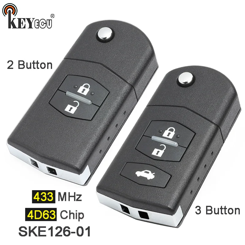

KEYECU 433MHz 4D63 P/N: for Mitsubishi SKE126-01 Upgraded Flip 2 3 Button Remote Key Fob for Mazda 2 DE series 1 2 3 Seden 6 CX