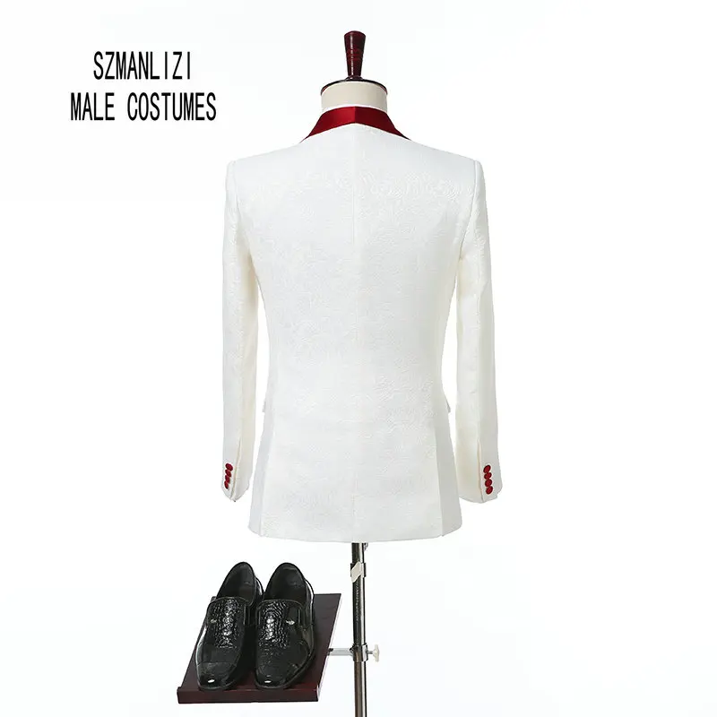 Последние конструкции пальто брюки с белым принтом формальные свадебные мужские платья двойные приталенные Пиджаки Slim Fit Жених Свадебные костюмы для мужчин