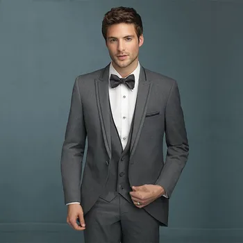 Skup Modne Ciemny Szary Garnitury Męskie Wysokiej Jakości Wykonane Na Zamówienie Garnitury Męskie Slim Fit Groom Smokingi Na ślub (kurtka + Spodnie + Kamizelka)