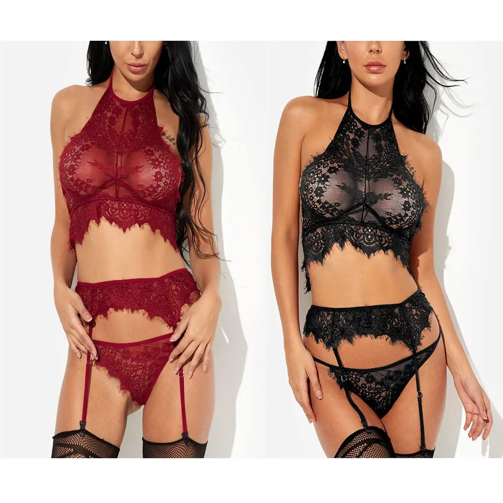 

Hot Sale Women Sexy Lingerie Embroidery Lace Push-up Bra+G-string Thong Panties Bra Set Babydoll Underwear Intimate Nightwear