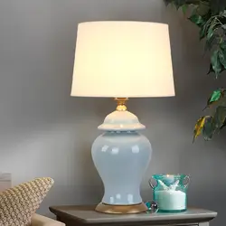 Высокое качество Современные синий китайский лед трещина Керамика Ткань LED E27 Настольная лампа для Спальня Гостиная прикроватные