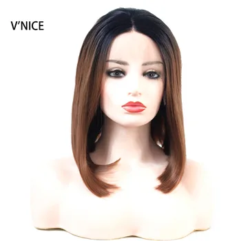 

V'NICE 1b/30 Ombre Brown Glueless Short Bob Lace Front Wigs 2 Tone Wigs Heat Resistant Synthetic Hair Replacement Wig for Women
