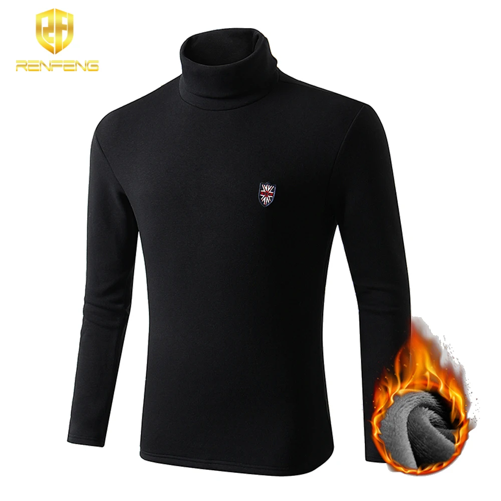 

thermo shirt for men cotton undershirts warm t-shirts long sleeve shirt with flag badge turtleneck clothing plus velvet thicken