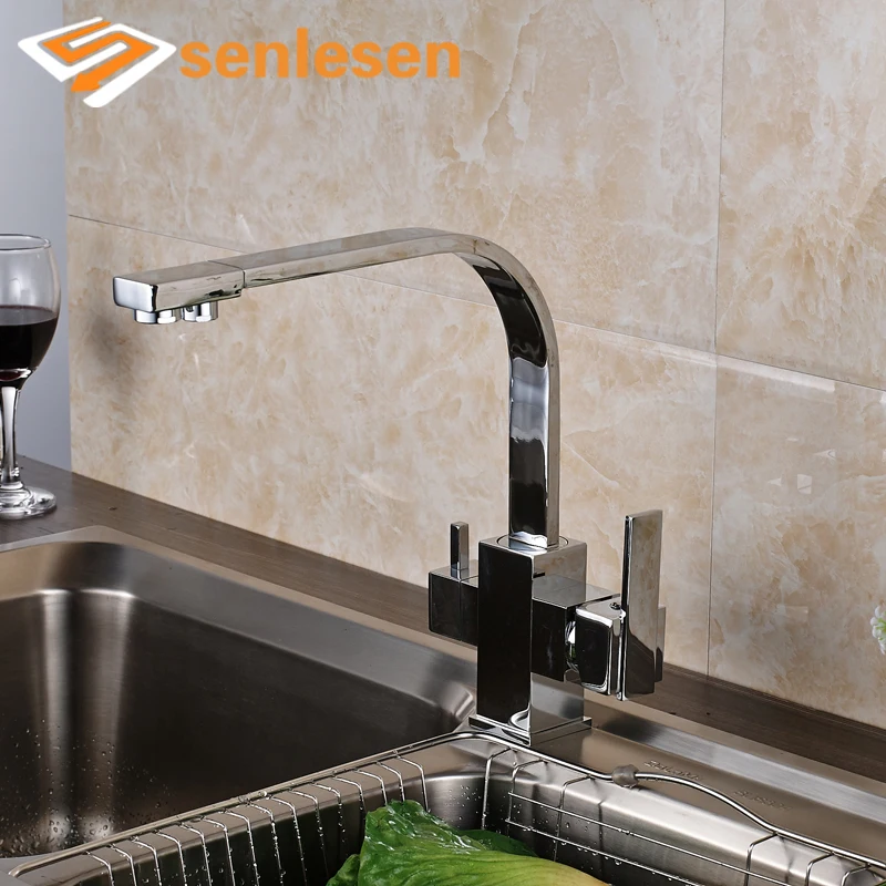 

Factory Promotion Kitchen Mixer Faucet with Hot Cold Water Chrome Finish Deck Mounted