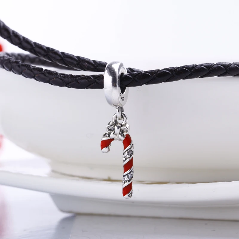 Authentic High Quality Candy Cane Dangle charms silver 925 Fit Pandora