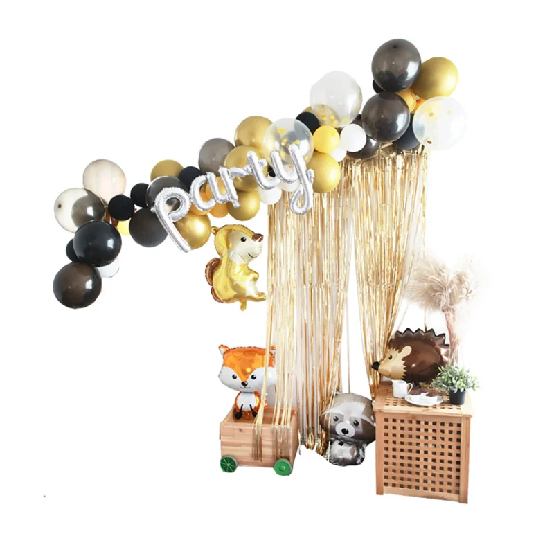 

Woodland Baby Shower Backdrop Fox Balloon Garland Gold White Black Balloon Arch Kit Woodland Animal Balloon Kit Raccoon Balloon