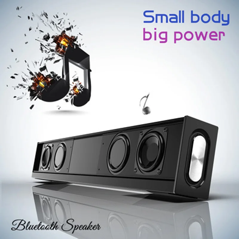

High-power 20W Sound Bar Dual-speaker Subwoofer Portable Column Bluetooth Speaker with FM Radio TF AUX 4500 mAh for TV Computer