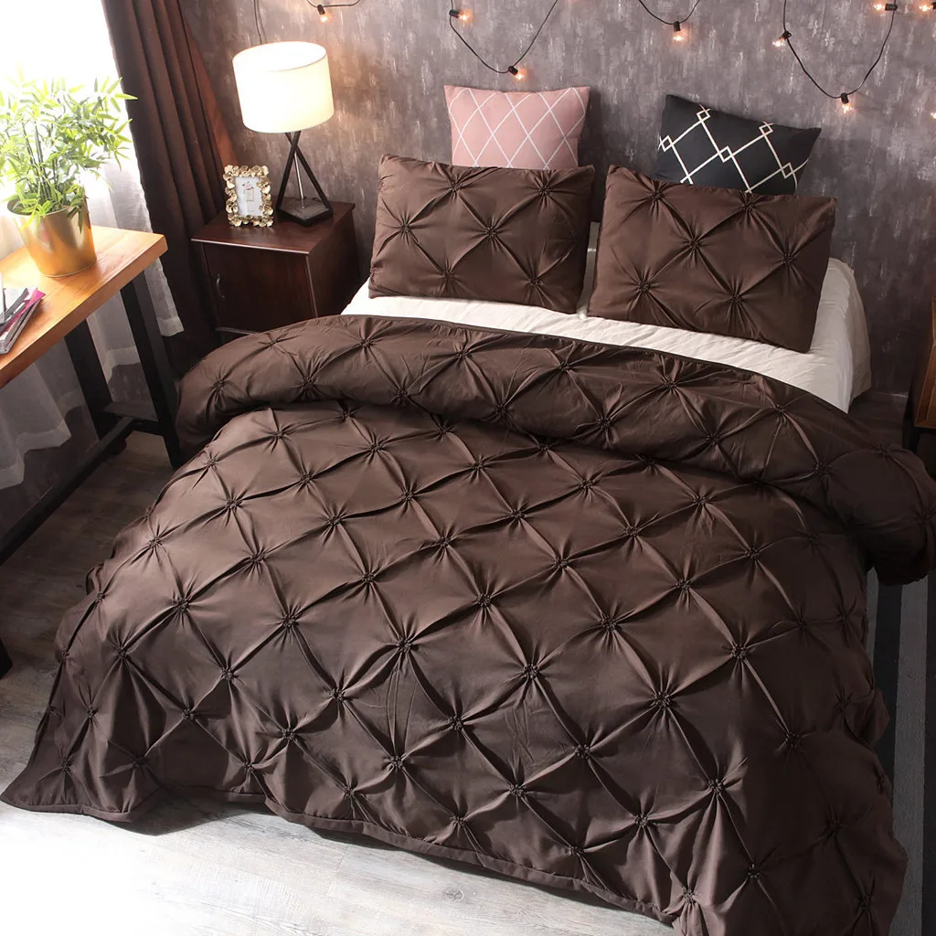 

New Bedding Quilt Cover And Pillowcase 3D Printed marble Headfull Size Three-pie Three-piece set of solid color quilt brown #by