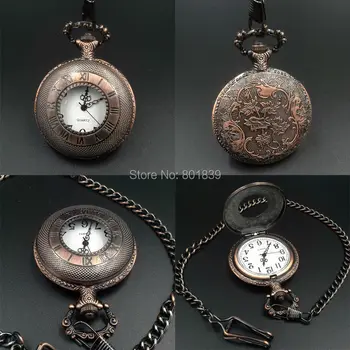 

HOLLOW CASE VINTAGE STYLE COPPER TONE MEN'S/LADIES POCKET WATCH W/ CHAIN New Nice Xmas Gift Wholesale Price H130