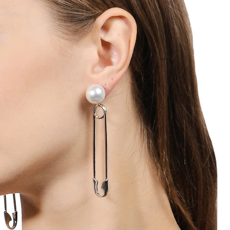 

New Korean Creative Safety Pin Dangle Earrings for Women Geometric Round Circle Drop Earrings Brinco Exaggerated Ear Jewelry