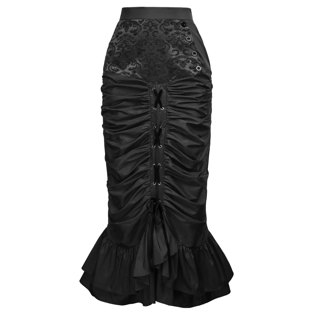 

BP Vintage medieval Victorian Gothic skirts womens Steampunk pleated Elastic Waist Hip Wrap Mermaid party long maxi Skirt ladies