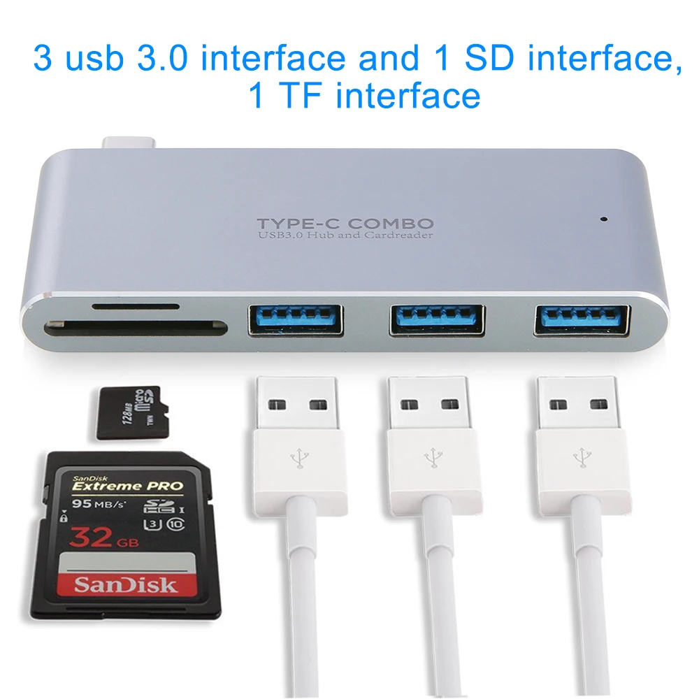 Multiful feature 5 in 1 USB 3.1 Type C Interface with 3USB 3.0 Ports SD/TF Card Reader USB HUB Multiful feature 5 in 1 USB 3.1 Type C Interface with 3USB 3.0 Ports SD/TF Card Reader USB HUB