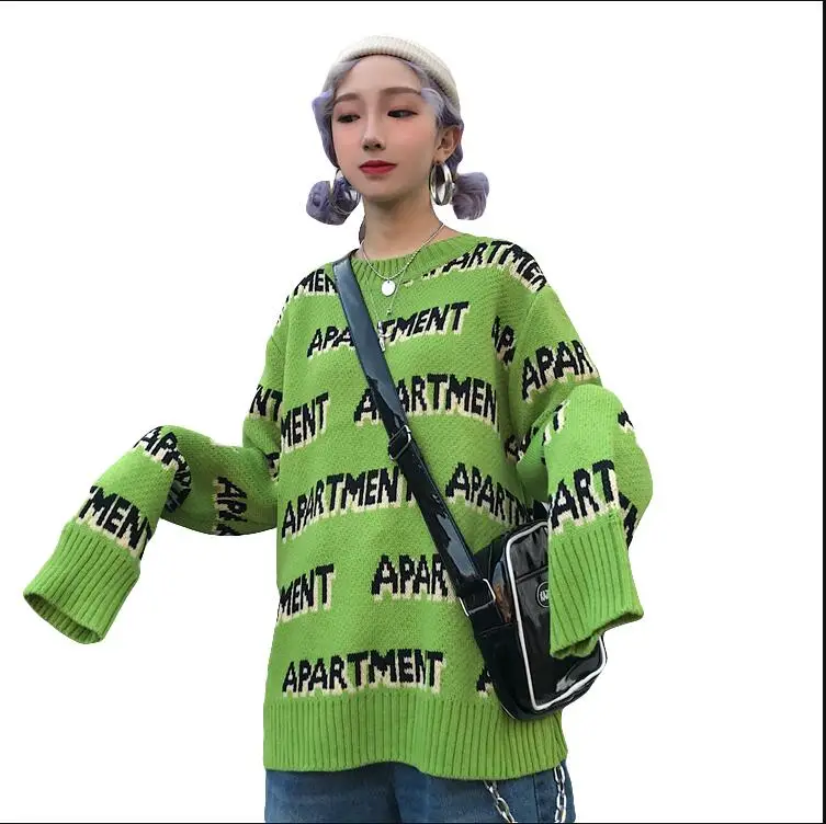

Spring and Autumn Women's New Letter Jacquard Round Neck Long Sleeve Sweater