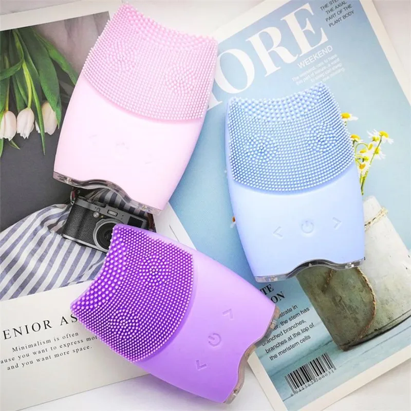 

Silicone Electric Facial Cleansing Brush Ultrasonic Vibration Massage USB Rechargeable Face Blackhead Pore Deep Cleaner 20#628