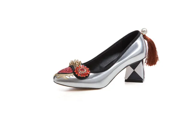Prova Perfetto/ дизайн; Кристальные заклепки; женская обувь на высоком каблуке; женская обувь для торжественных случаев; обувь для выпускного; Свадебная обувь с квадратным носком и кисточками; женская обувь - Цвет: Silver 5.3cm