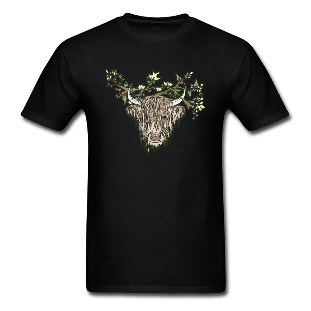 Scottish cow Normal T Shirt for Male 100% Cotton Fall Tees Fitness Tight T-shirts Short Sleeve Prevalent O-Neck Scottish cow black