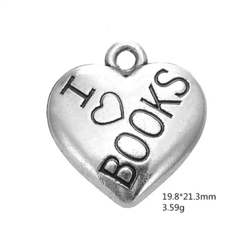 

Ancient Silver I lOVE BOOK Letter Heart Pendant Charms Jewelry Accessories For DIY Handmade Keychain Necklace Bracelets Making