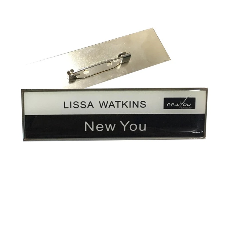 

10pcs custom metal name tag 70*20mm nameplate pin/ strong magnetic id badge holder with epoxy face