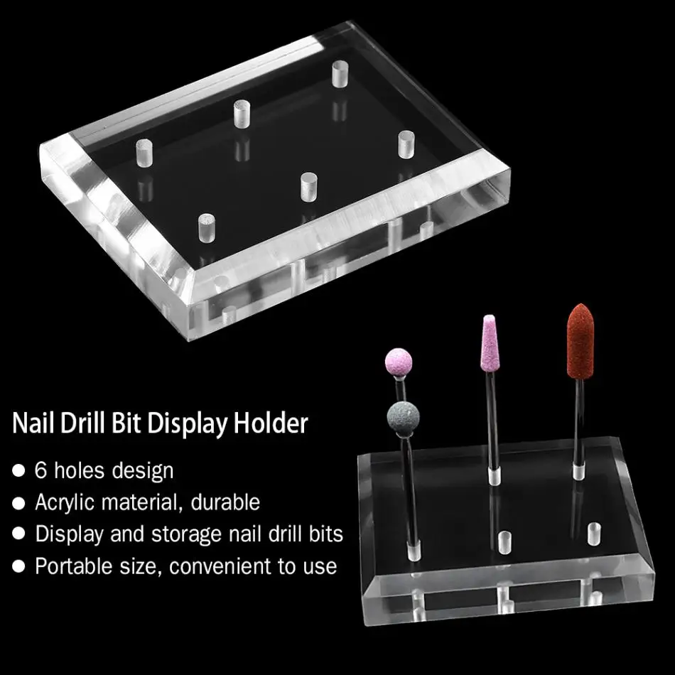 6/12 Holes Nail Drill Bits Display Holder Clear Acrylic Nail Drill Bit