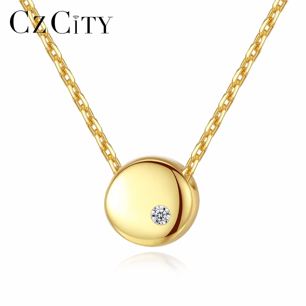 

CZCITY Minimalist Tiny Zircon Round Beans Pendant Necklace for Women 18k Gold Plated Chain Link Necklace Silver 925 Jewelry Gift