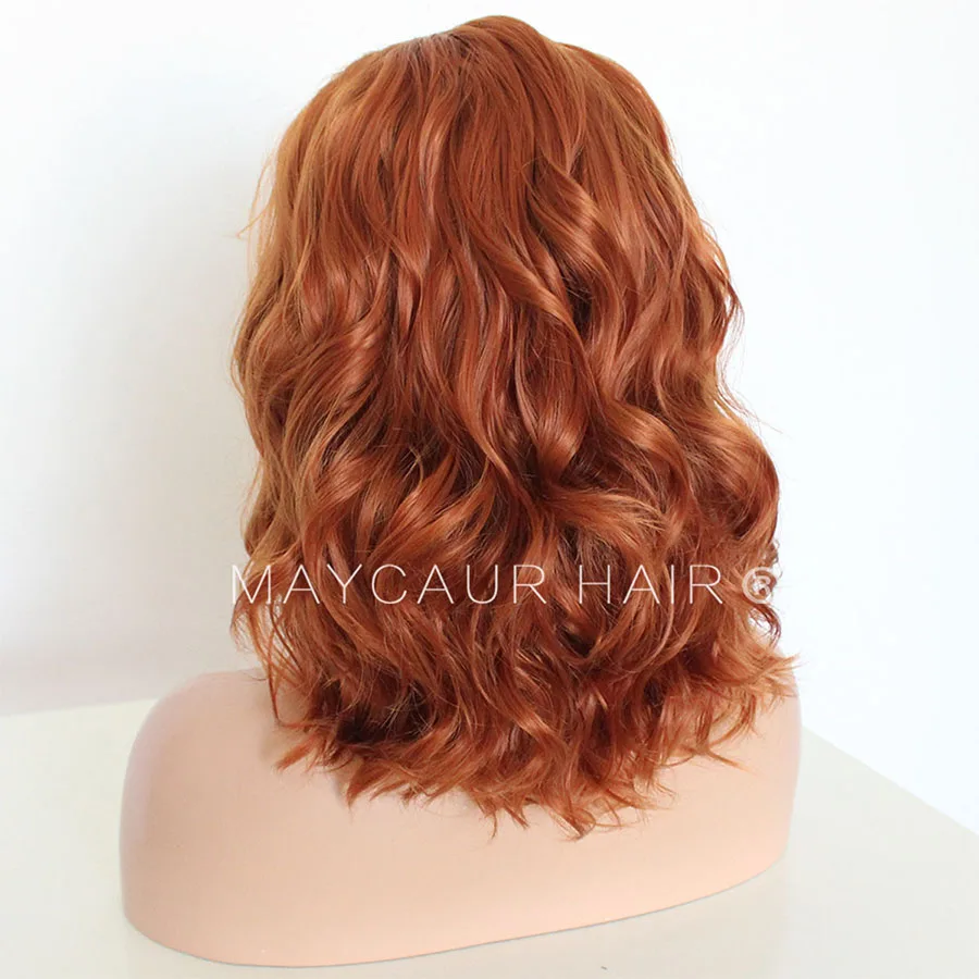 Maycaur Lace Front Wigs Ginger Orange Bob Wig Short Wavy Hair Synthetic Lace Front Wigs for Black Women 14 Inch (5)