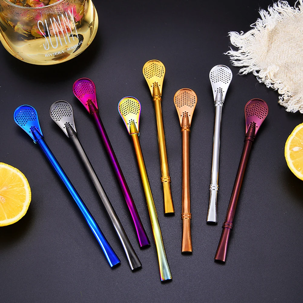 1PC Reusable Drinking Straw Stainless Steel Filter Spoon Eco Friendly Bubble Tea Straw Bar Accessories Pajitas Acero Inoxidable