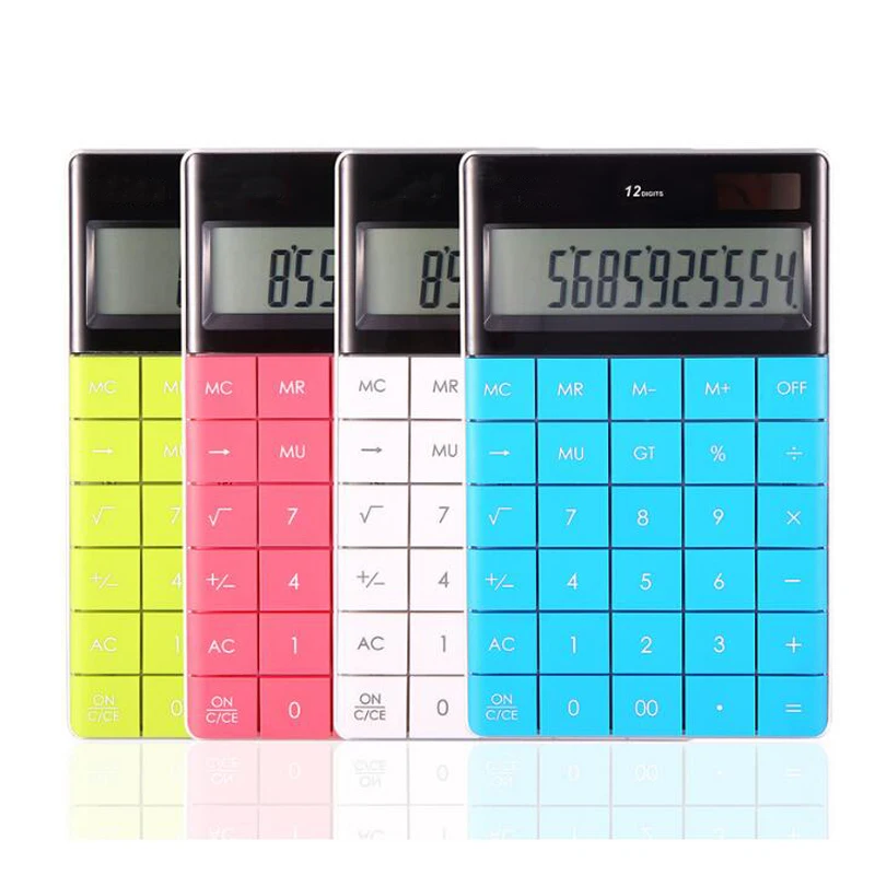 

Multi-color 12 Digits Electronic Calculator Battery or Solar 2in1 Portable Office Commercial Tool For Student Bussiness Office
