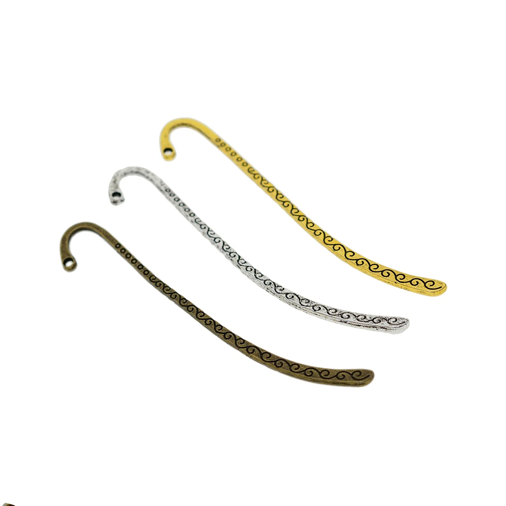 60 Pieces Lots Tibet Silver Antique Gold & Bronze Charms Lines Metal Bookmarks Book Mark With Hook Jewelry Metal Findings DIY