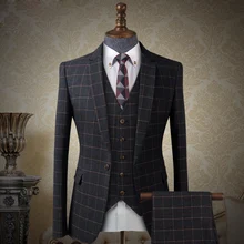 Лучшие продажи 3 шт. клетчатые мужские принц Костюмы Детский костюм для вечеринок