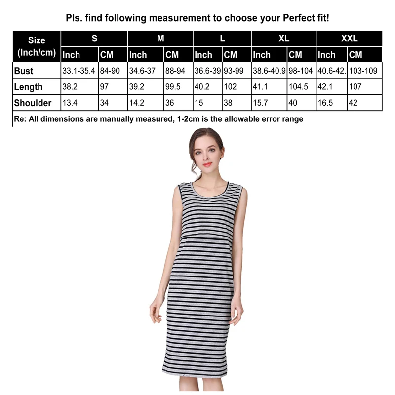 Maternity Dress Breastfeeding Clothing Sleeveless Summer Stripe Nursing Clothes for Pregnant Milk Women Cotton Fabric US Size