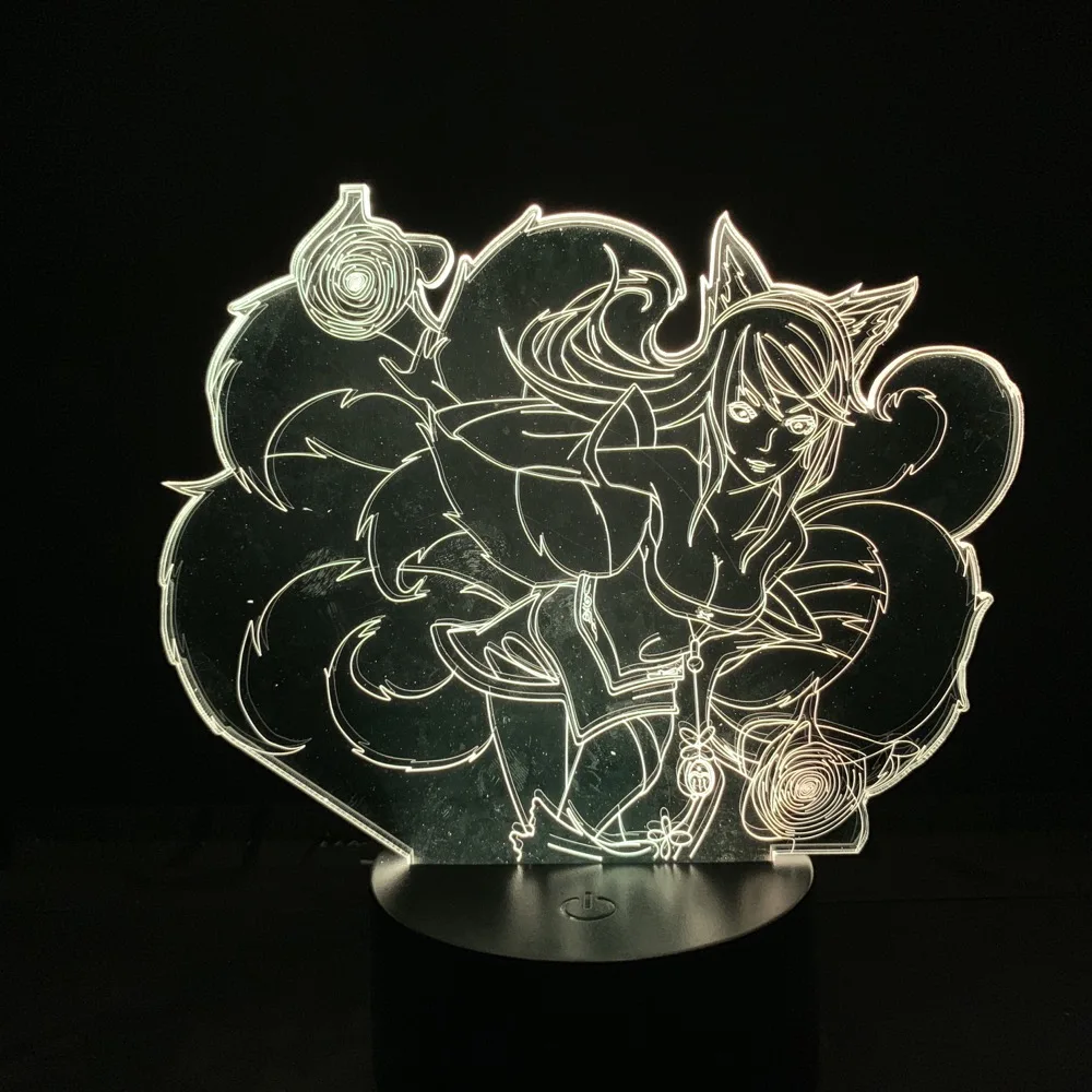 

3d Led Night Light League of Legends Hero Ahri Lore The Nine Tailed Fox Color Changing Usb or Battery Powered Table Lamp LOL