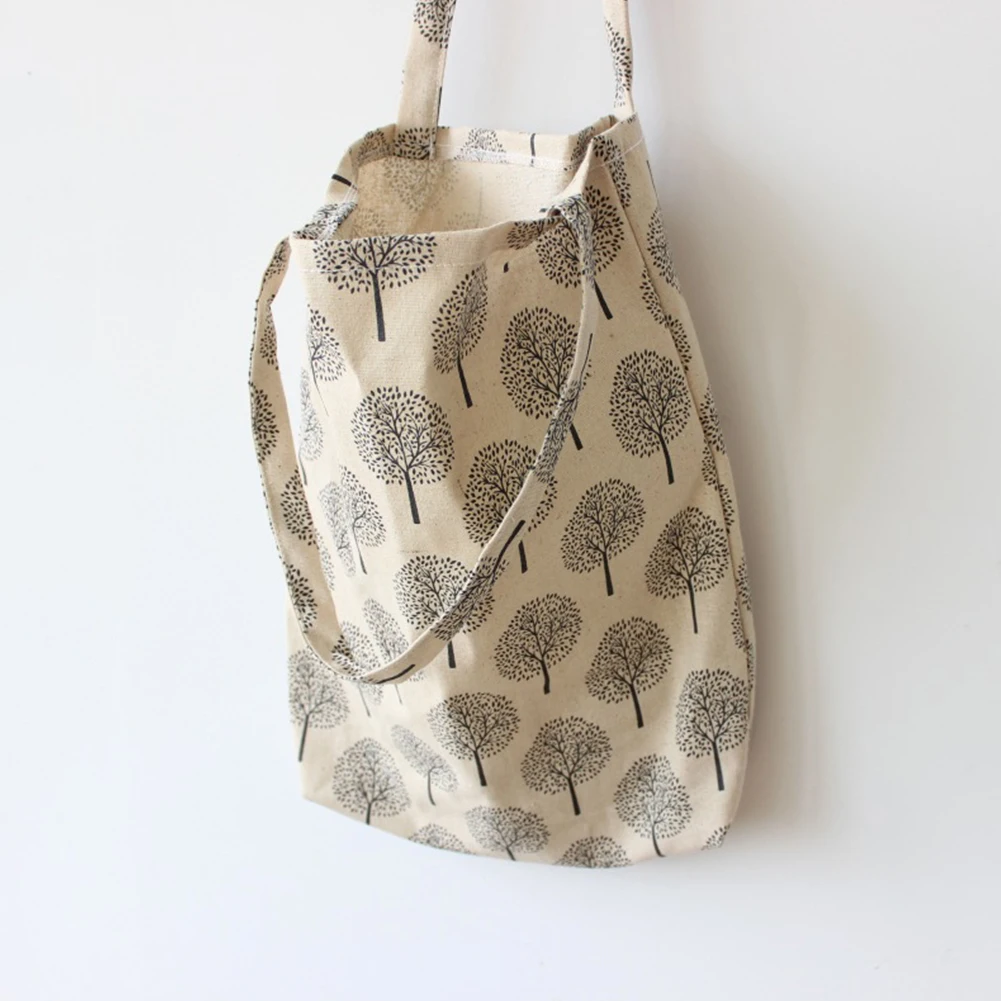 Повседневная женская сумка через плечо, мягкая хлопковая Льняная сумка для покупок c цветком, Повседневная Сумка-тоут, сумка-тоут, вместительная сумка