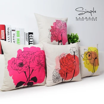 

Free shipping Clolorful Flowers Pillow Cover Home Decor Cushion Cover Linen Cotton Throw Pillows Pillowcase Pillowsham 17"