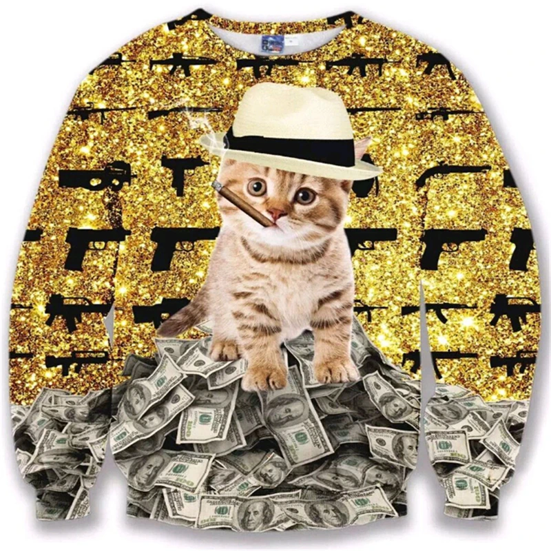 

2017 autumn new fashion Men Women Sweatshirts Miserly cat 3D print casual sweatshirts clothes harajuku animal sweatshirt