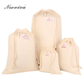 

Neoviva Durable Cotton Canvas Storage Bags for Clothing, Set of 4 in Different Sizes, Solid Nature Canvas Drawstring Storage Bag