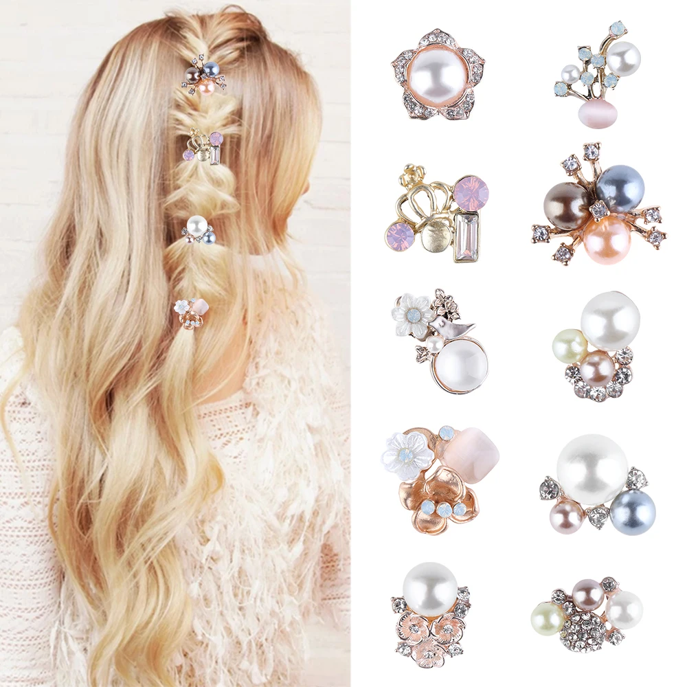 

10pcs/set Flower Rhinestones Buttons Diy Alloy Crystal Bow Accessories Pearl button wedding decoration