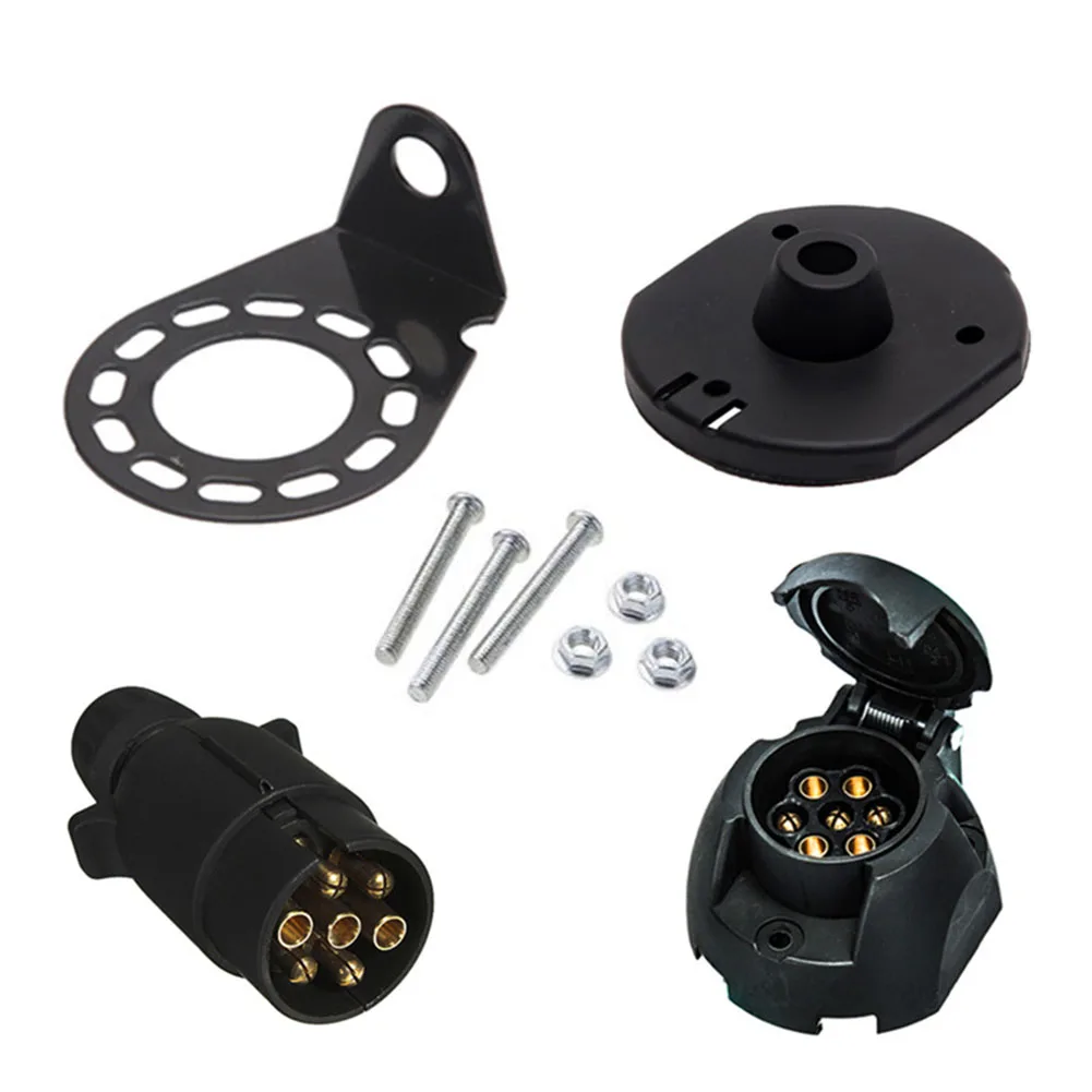 

New Round Hole Trailer Plug 7-Way EU RV Boat Truck Connector Plug+Socket+Bracket Kit Trailer Connector CSL2018