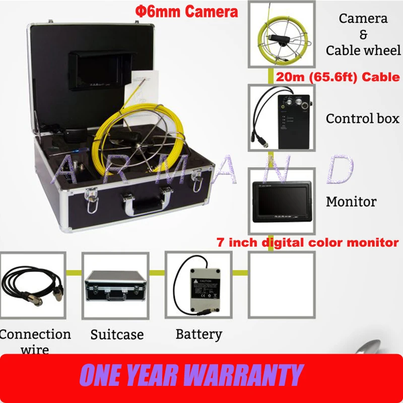 

6mm Camera Size Small CCTV Push Rod Camera in Pipe Inspection Camera with 7inch Monitor Industrial Endoscope