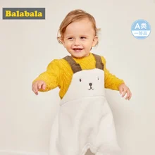 Balabala/Детские комбинезоны для мальчиков и девочек из искусственного меха с кроликом; Комбинезоны из хлопка на подкладке для новорожденных; комбинезоны с эластичным подолом