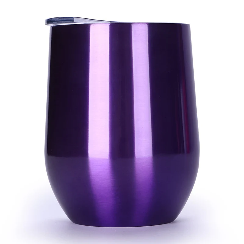 Стаканы для вина из нержавеющей стали, 9& 12 унций с двойными стенками вакуумная изоляция-вино кофе питьевые тумблеры с крышкой - Цвет: Фиолетовый