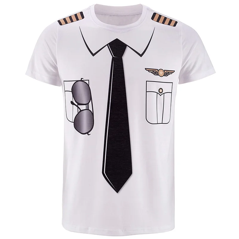 Pilot Мужской костюм капитана, футболка, забавная, косплей, Хэллоуин, тройник, взрослый человек, топ, ковбой, пират, клоун, пилот, Униформа, карнавал, 3D размера плюс - Цвет: Pilot