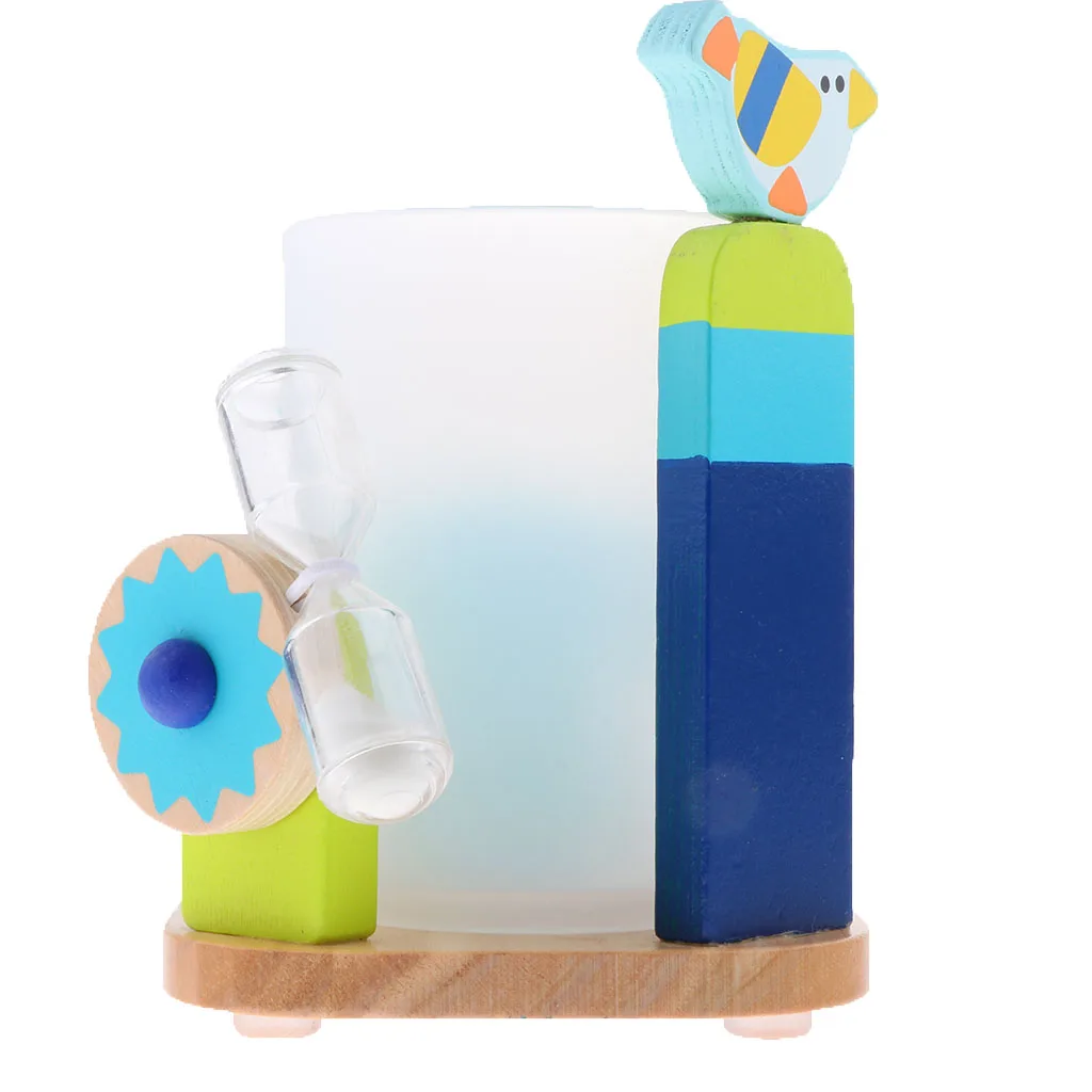 Kids Toothbrush Cup Toothpaste Holder Set with 3 Minutes Brushing Timer for Bathroom Accessories - Elephant 